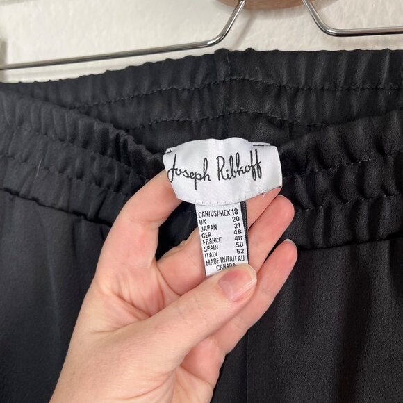 Joseph Ribkoff Black Satin Pants Side Pearl Slit Detail Size 18 Tapered Ankle - Picture 8 of 12